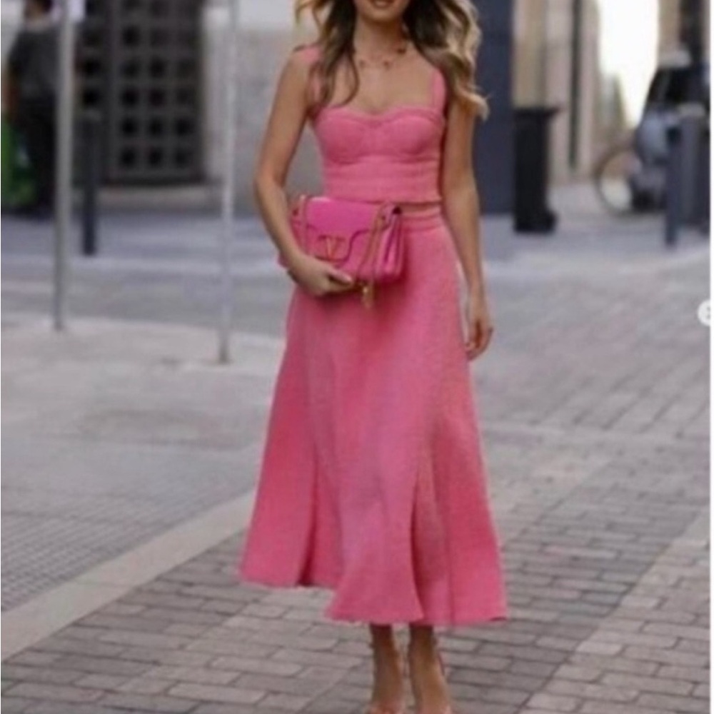 NWT ZARA Textured Tweed Pink Crop Top - Picture 6 of 7